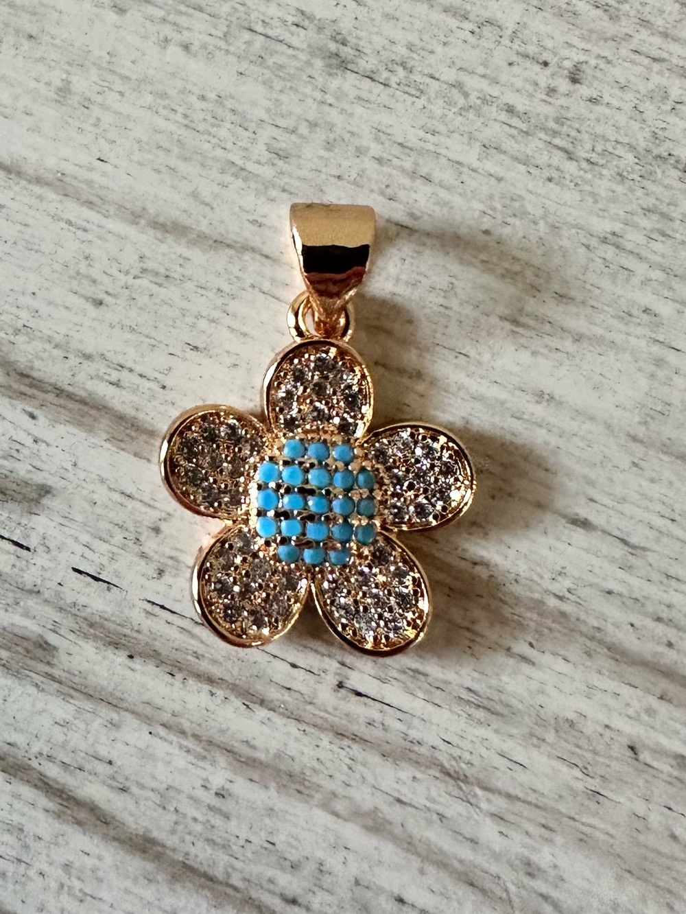 18k Yellow Gold Plated Flower Pendant  Turquoise Center
